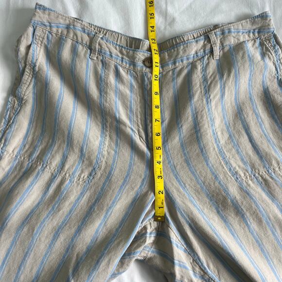 J. Jill Love Linen 100% Linen Creased-Front Wide-Leg Striped Blue Cream Pants - Picture 9 of 15